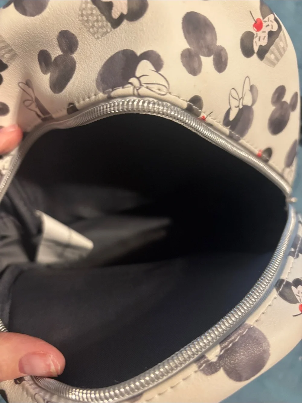 Loungefly White Minnie & Mickey Cupcake Mini Backpack with Black Flap